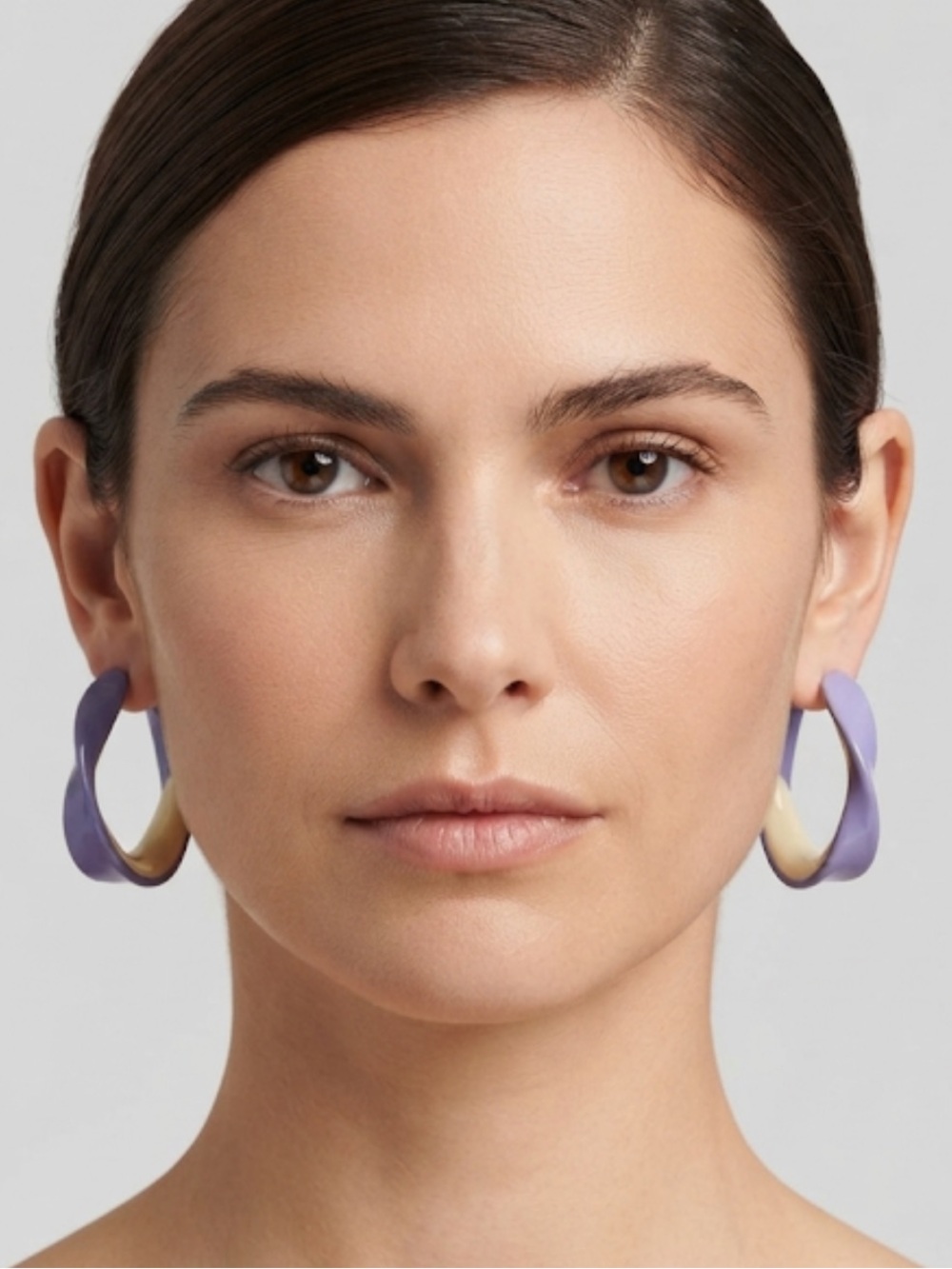 Lavender Hoop Earrings with Cream Interior